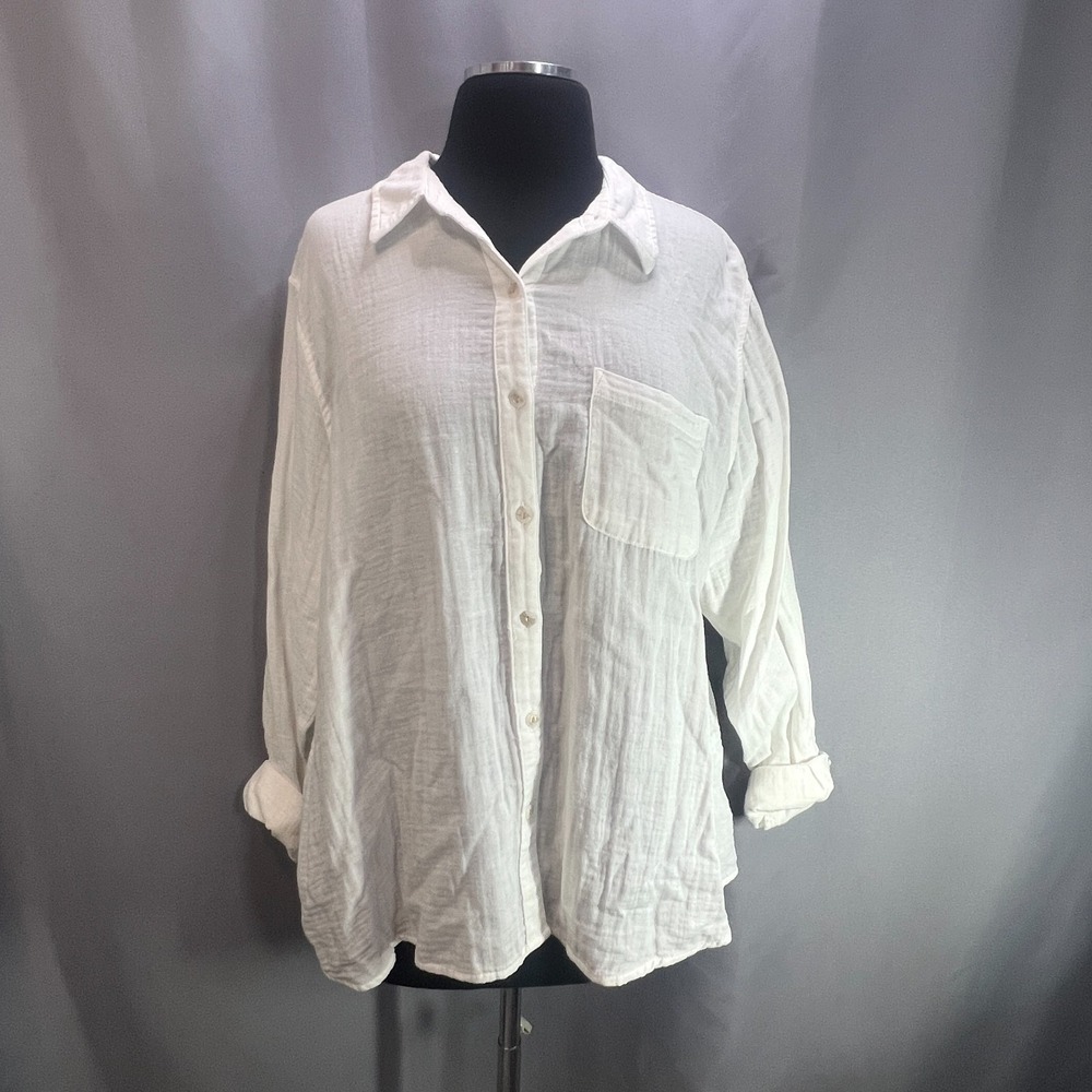 Universal Thread Button Up Shirt Womens Large White Cotton Chest Pocket Casual